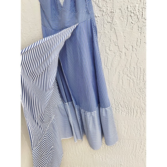 Tibi Sleeveless Collage Striped Halter Midi Dress Asymmetrical Blue Women's Sz 6 - Picture 5 of 9